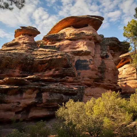 Formaciones rocosas rojizas con siluetas erosionadas