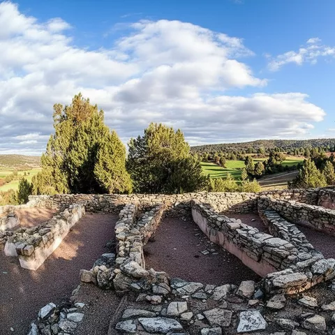 Estructuras excavadas con vistas al valle.