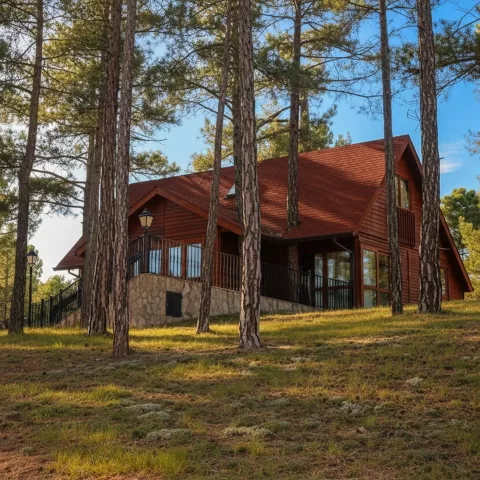 Casa de madera en bosque