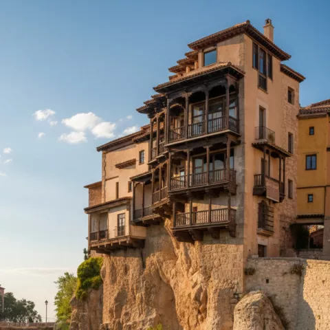Vista lateral de casas colgadas sobre pared vertical
