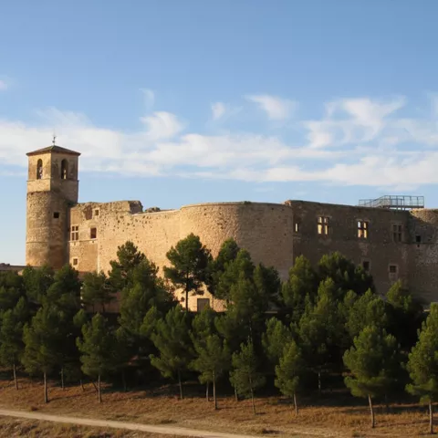 Vista aérea de castillo y casco urbano histórico