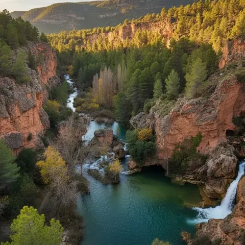 Río encajado entre cañones y bosque
