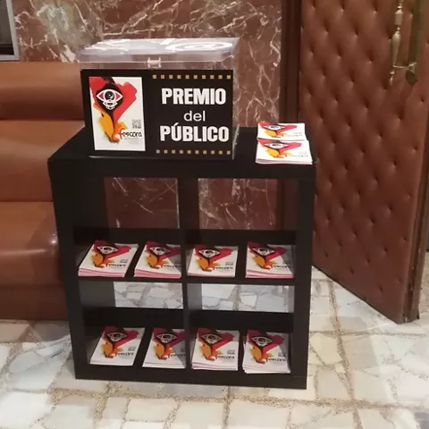 Urna de votación sobre mesa con folletos