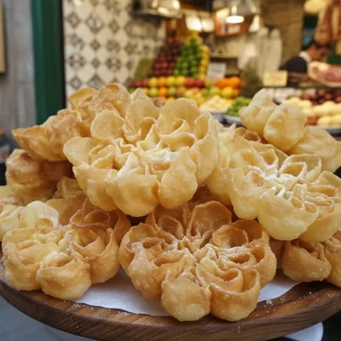 Montón de dulces fritos en forma de flor