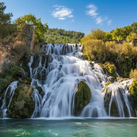 Salto de agua escalonado con poza natural