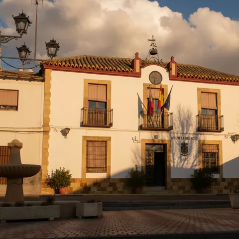 Ayuntamiento de Luciana (Ciudad Real), edificio institucional con banderas oficiales en la fachada.