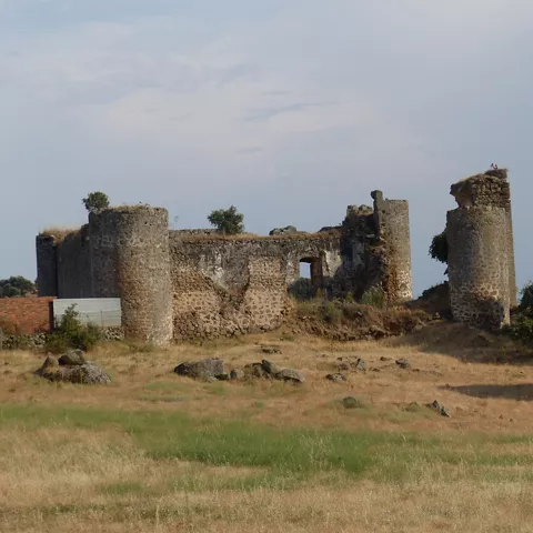 Ruinas de castillo de piedra en campo seco