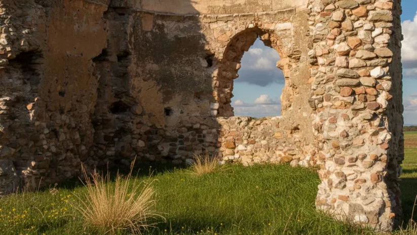 Restos de antigua construcción de piedra en el entorno rural de Navalpino (Ciudad Real).