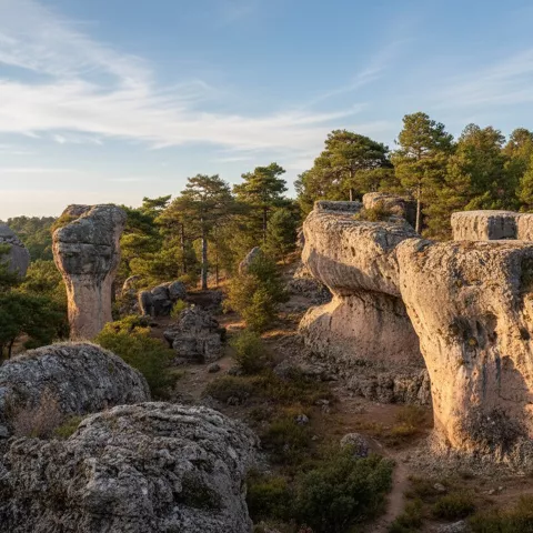 Rocas monumentales entre bosque mediterráneo