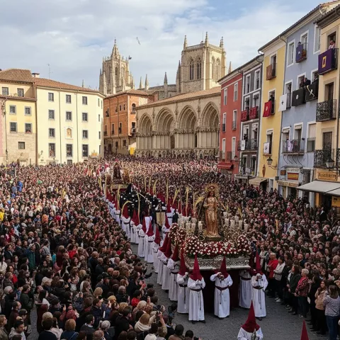 Plaza abarrotada durante desfile religioso