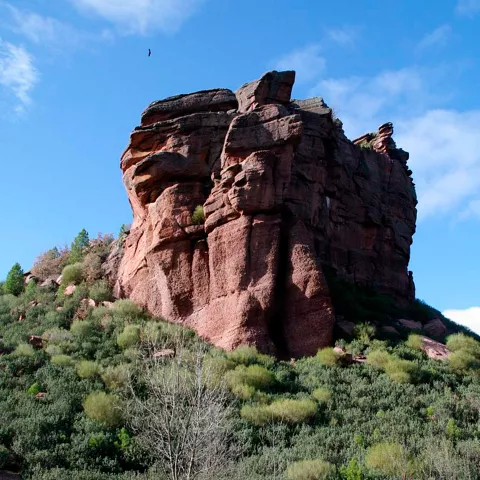 Gran roca roja en paisaje natural