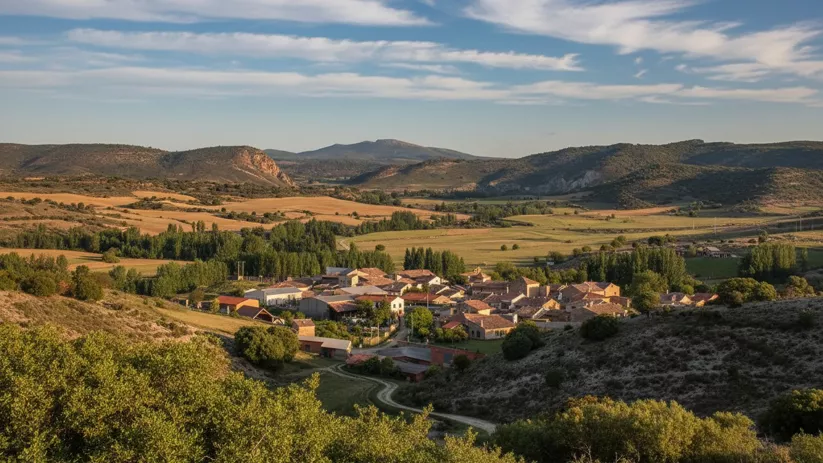 Vista general del paisaje rural al atardecer