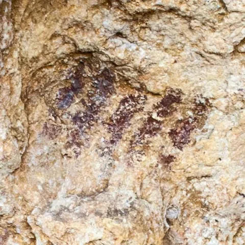 Detalle de pinturas rupestres en pared rocosa.