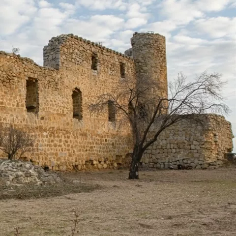 Restos de castillo medieval con muros y torres derruidas
