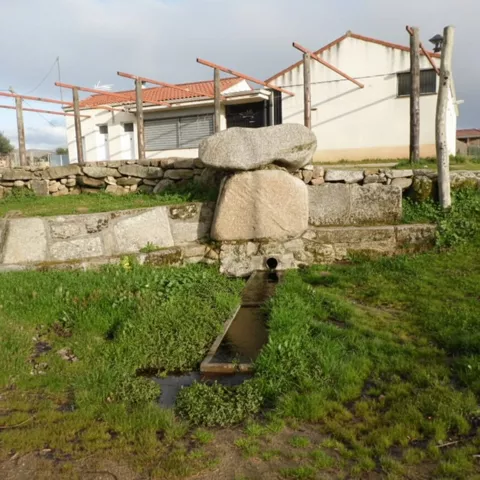 Fuente tradicional de piedra en entorno rural