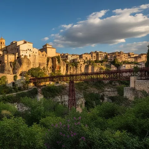 Vista panorámica de puente y ciudad sobre barranco