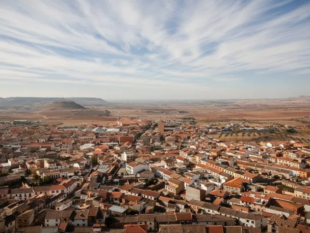 Vista aérea del casco urbano entre campos abiertos