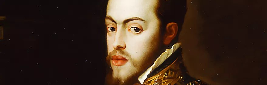 Retrato pintado de hombre joven con gola y fondo oscuro