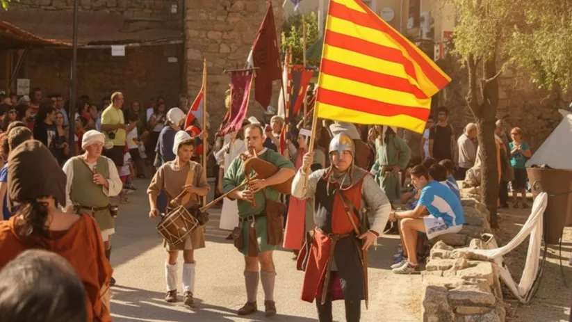 Pasacalles con músicos y banderas históricas