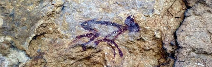 Pintura rupestre de figura animal en roca ocre.
