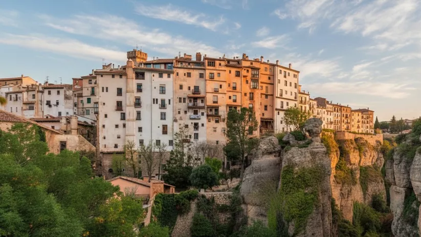Fachadas históricas junto a formaciones rocosas