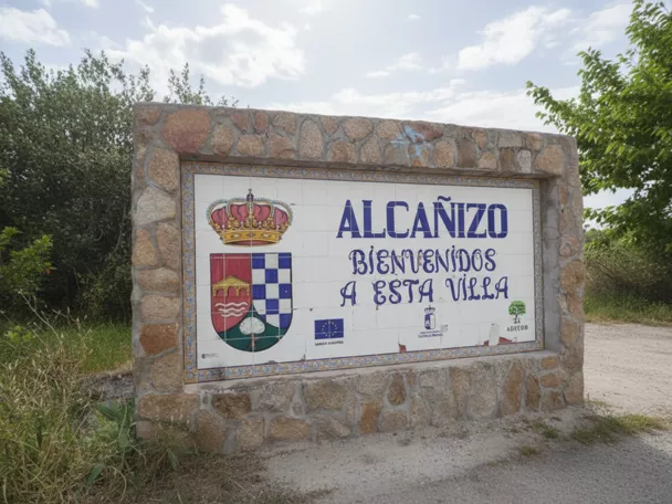 Panel cerámico de bienvenida a la localidad junto al camino