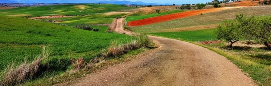 Camino rural entre campos de cultivo