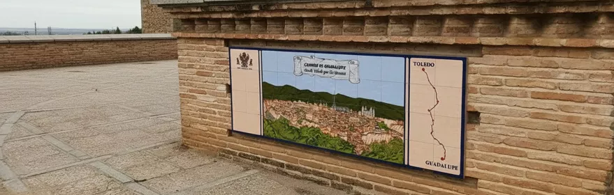 Panel del Camino de Guadalupe en muralla de Toledo