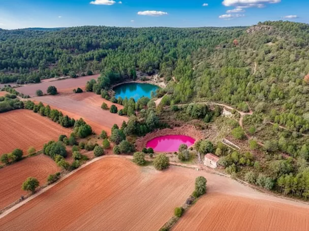 Lagunas de colores entre campos y pinares