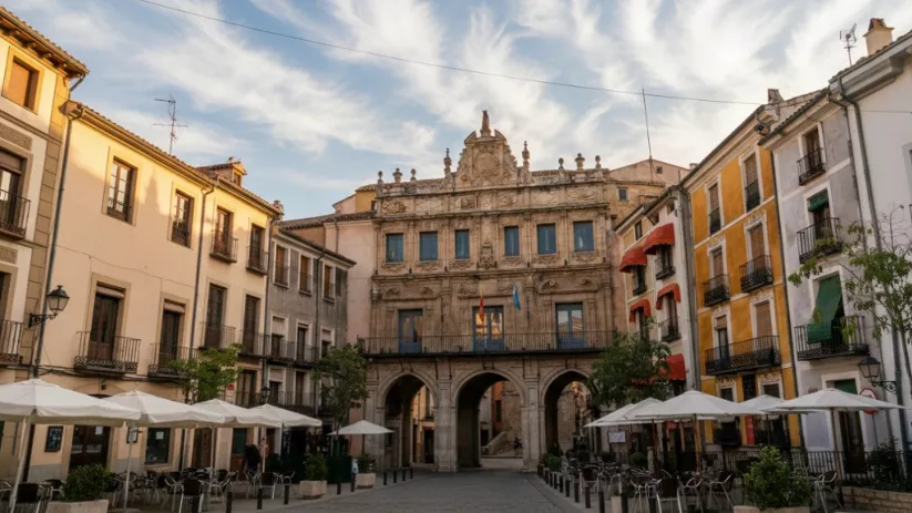 Plaza mayor de Cañaveruelas con el ayuntamiento.