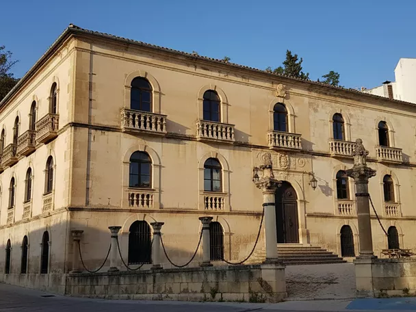 Palacio histórico con balcones y escalinata de entrada