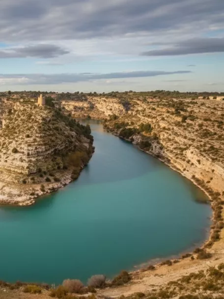 Castillo sobre colina rodeado por río