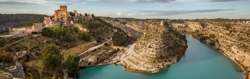 Castillo sobre colina rodeado por río