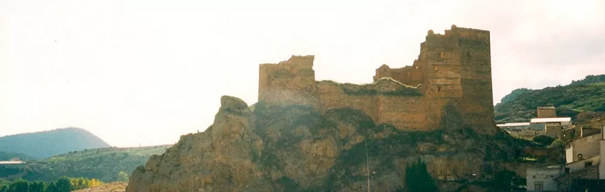 Castillo medieval sobre peña y casco urbano.