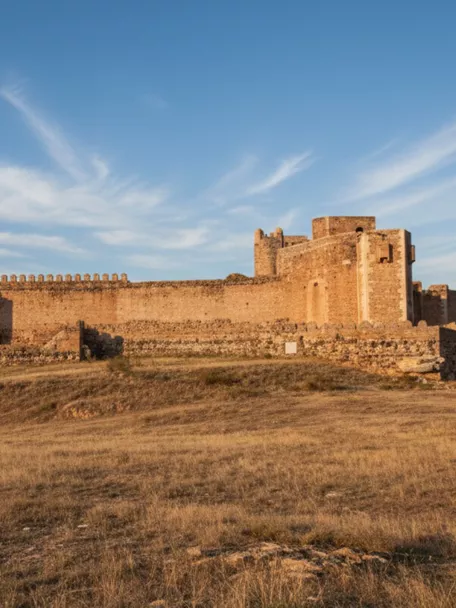 Vista panorámica de fortaleza amurallada sobre colina.