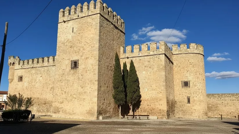 Fortaleza medieval de piedra en plaza abierta
