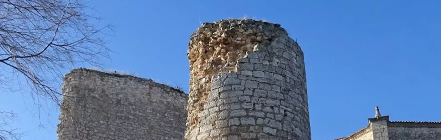 Torre circular en ruinas sobre una colina.