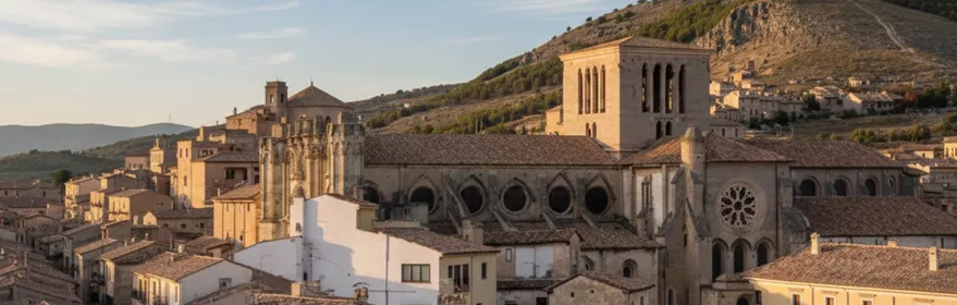 Vista aérea del casco histórico con catedral y colina al fondo