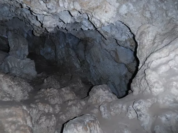Interior de cueva con paredes calcáreas