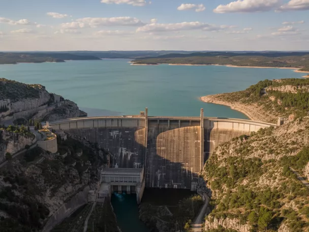 Presa entre montañas y gran embalse