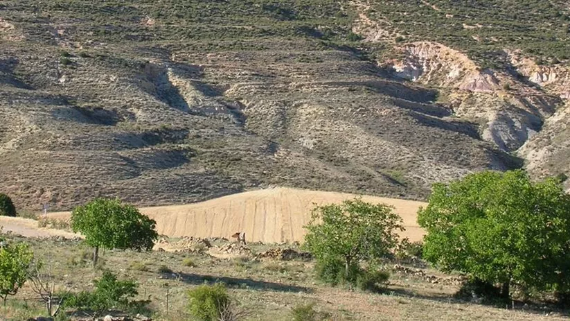Paisaje agrícola con laderas erosionadas