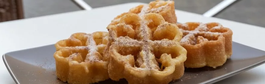 Dulce frito en forma de flor espolvoreado con azúcar