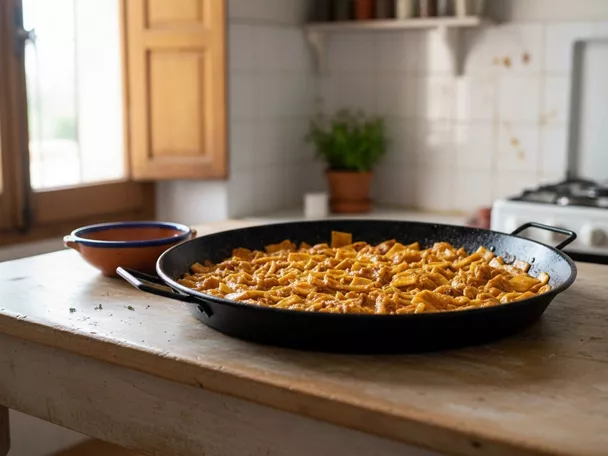 Gazpacho manchego en sartén tradicional