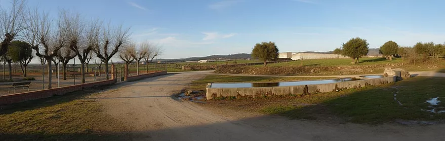 Camino rural junto a pilón alargado de agua