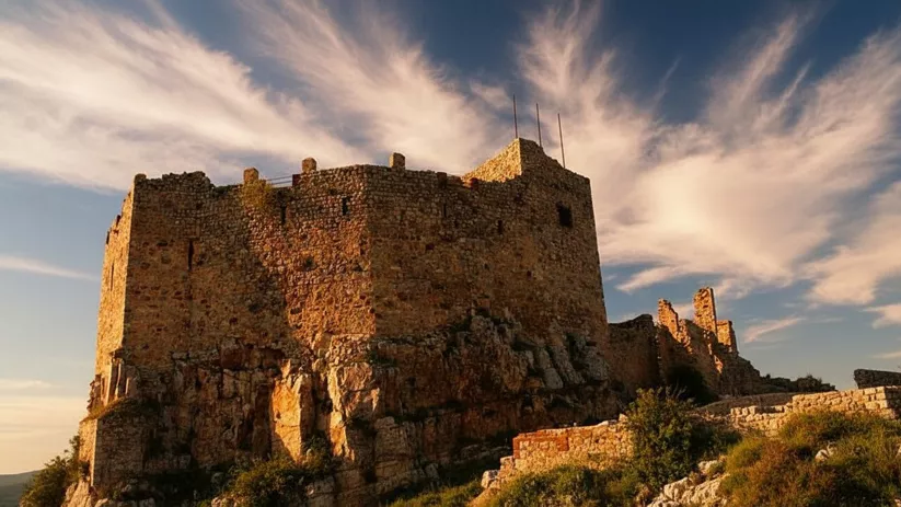 Castillo de Hinojosas de Calatrava (Ciudad Real), fortaleza medieval situada sobre un promontorio rocoso.