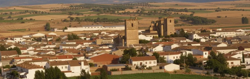 Vista general del pueblo entre campos de cultivo