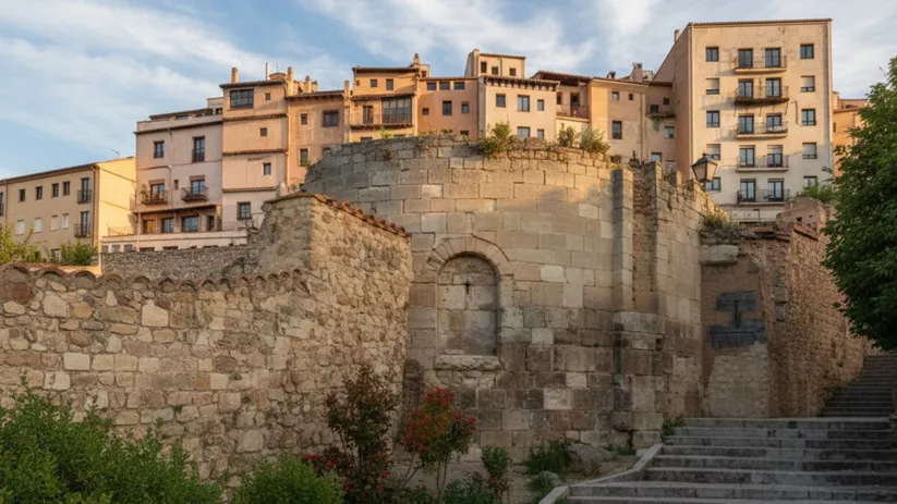 Muro semicircular con escalinata lateral.