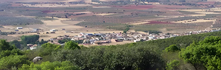 Vista panorámica de valle agrícola y monte al fondo
