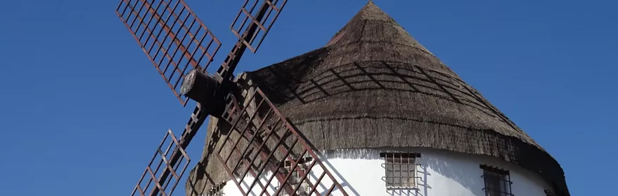 Molino de viento tradicional bajo cielo azul