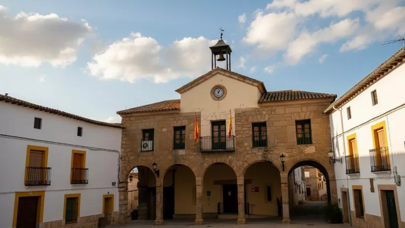 Fachada de edificio histórico con soportales